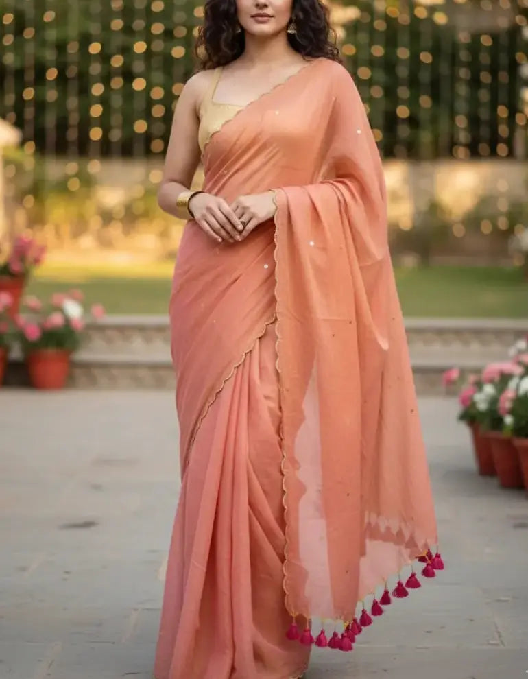 Tara Blush Pink Soft Mulmul Cotton Sequin Saree