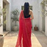 Aria Red Soft Mulmul Cotton Saree with Gold Stripes