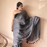 Vrishti | Charcoal Grey Handloom Cotton Saree with Sequin Details