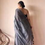 Vrishti | Charcoal Grey Handloom Cotton Saree with Sequin Details