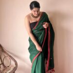 Vanya | Forest Green Handloom Cotton Saree with Sequin Accents