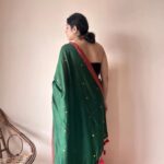 Vanya | Forest Green Handloom Cotton Saree with Sequin Accents