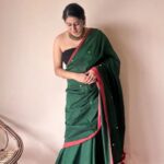 Vanya | Forest Green Handloom Cotton Saree with Sequin Accents
