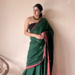 Vanya | Forest Green Handloom Cotton Saree with Sequin Accents