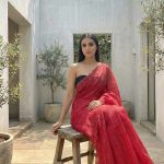 Aria Red Soft Mulmul Cotton Saree with Gold Stripes