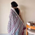 Bahaar Linen Cotton Bagru Handblock Printed Saree | Pink White