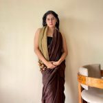 Yogini Brown and Beige Pure Cotton Saree with Tassels