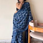 Varuni Indigo Linen Cotton Bagru Handblock Printed Saree | Blue