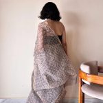 Meghna Kota Doria Cotton Silk Handblock Saree | Brown Grey