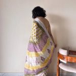 Basanti Linen Cotton Bagru Handblock Printed Saree | Yellow White