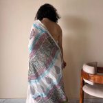 Hansini Linen Cotton Bagru Handblock Printed Saree | White Blue