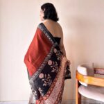 Leela Cotton Bagru Handblock Printed Saree | Red Black