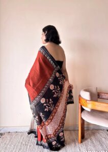 Leela Cotton Bagru Handblock Printed Saree | Red Black