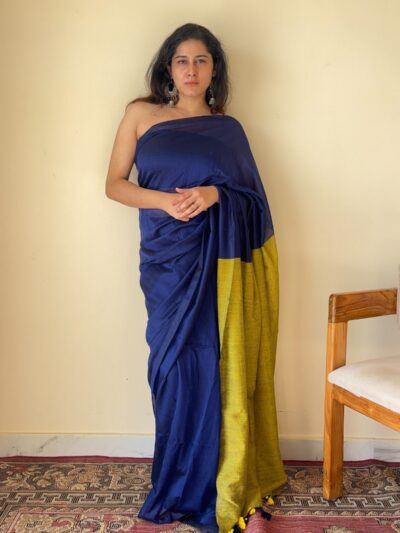 Neelaya Blue and Yellow Pallu Mul Cotton Saree