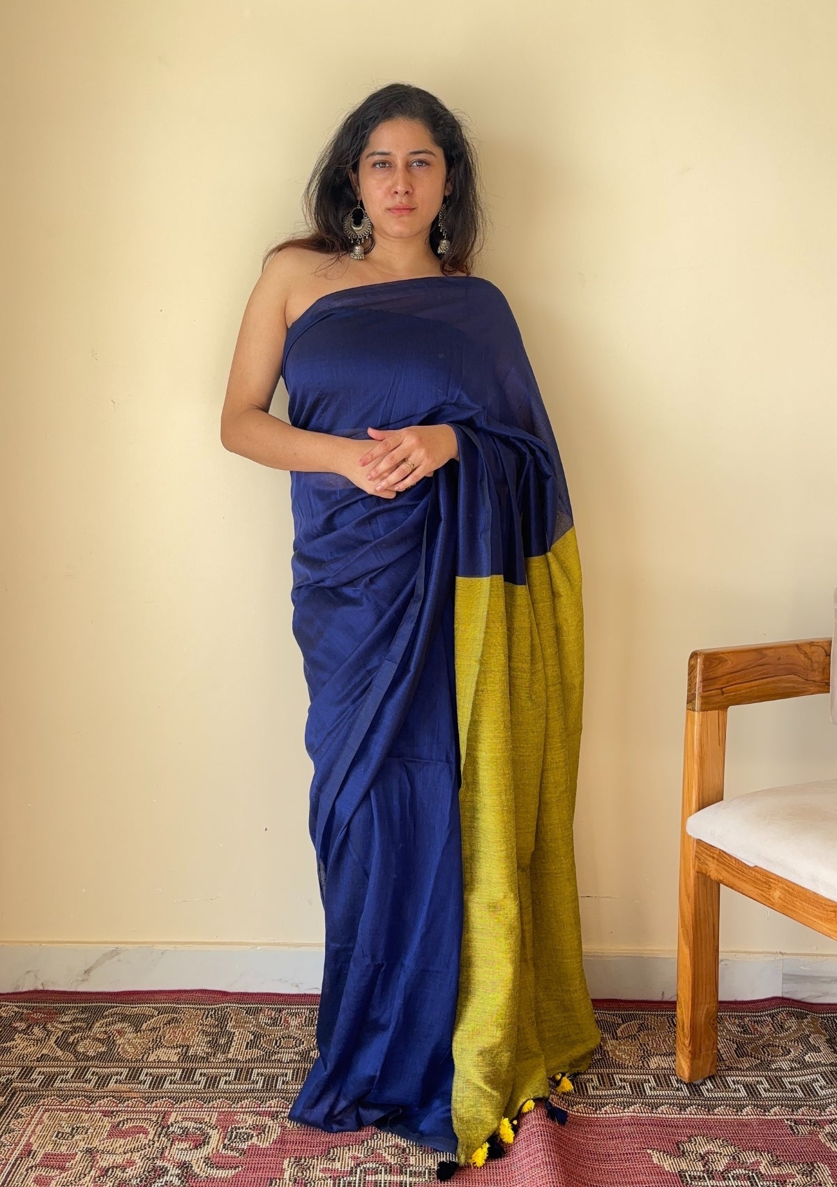 Neelaya Blue and Yellow Pallu Mul Cotton Saree