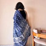 Nilambari Indigo Cotton Bagru Handblock Printed Saree | Blue