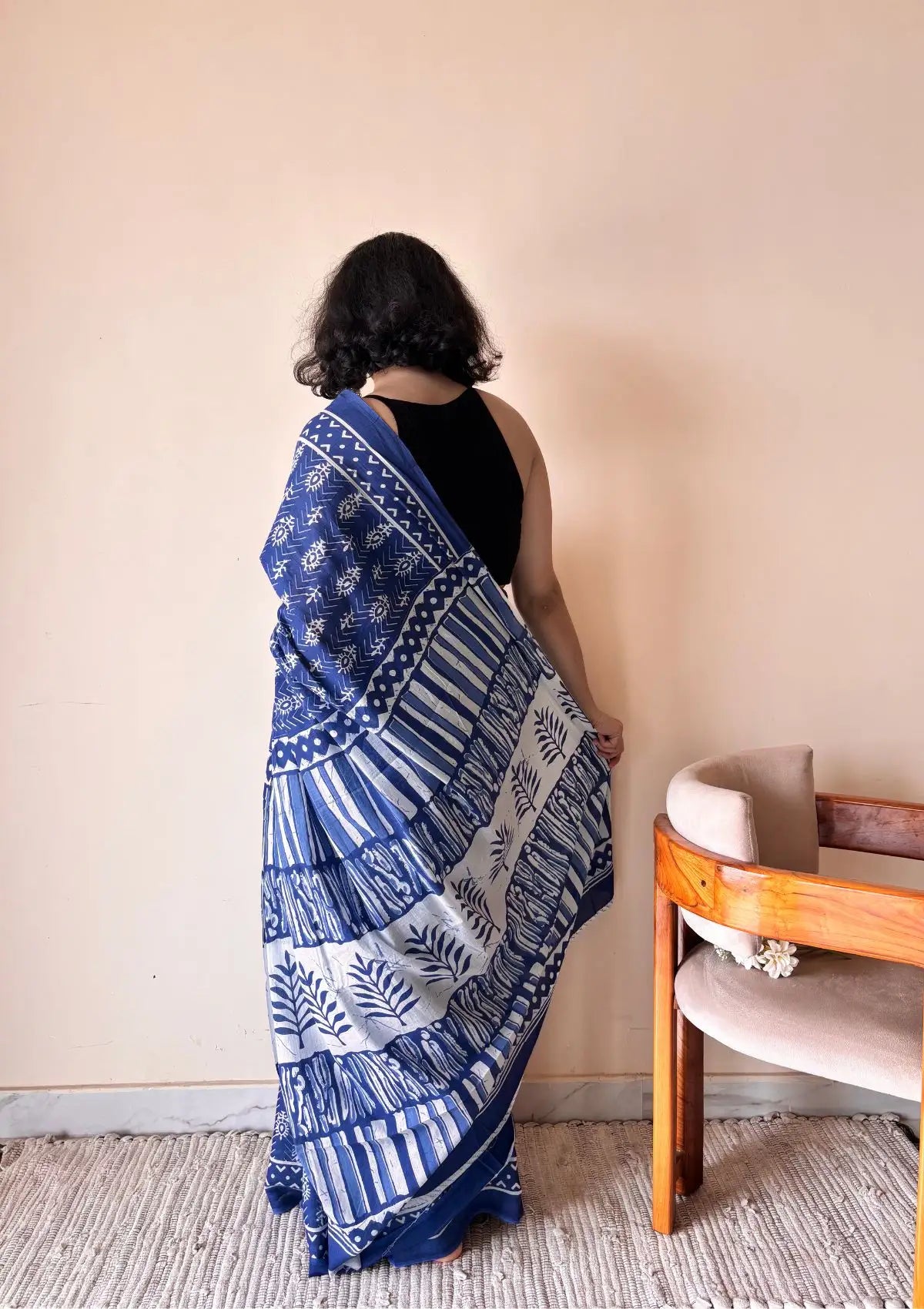 Nilambari Indigo Cotton Bagru Handblock Printed Saree | Blue