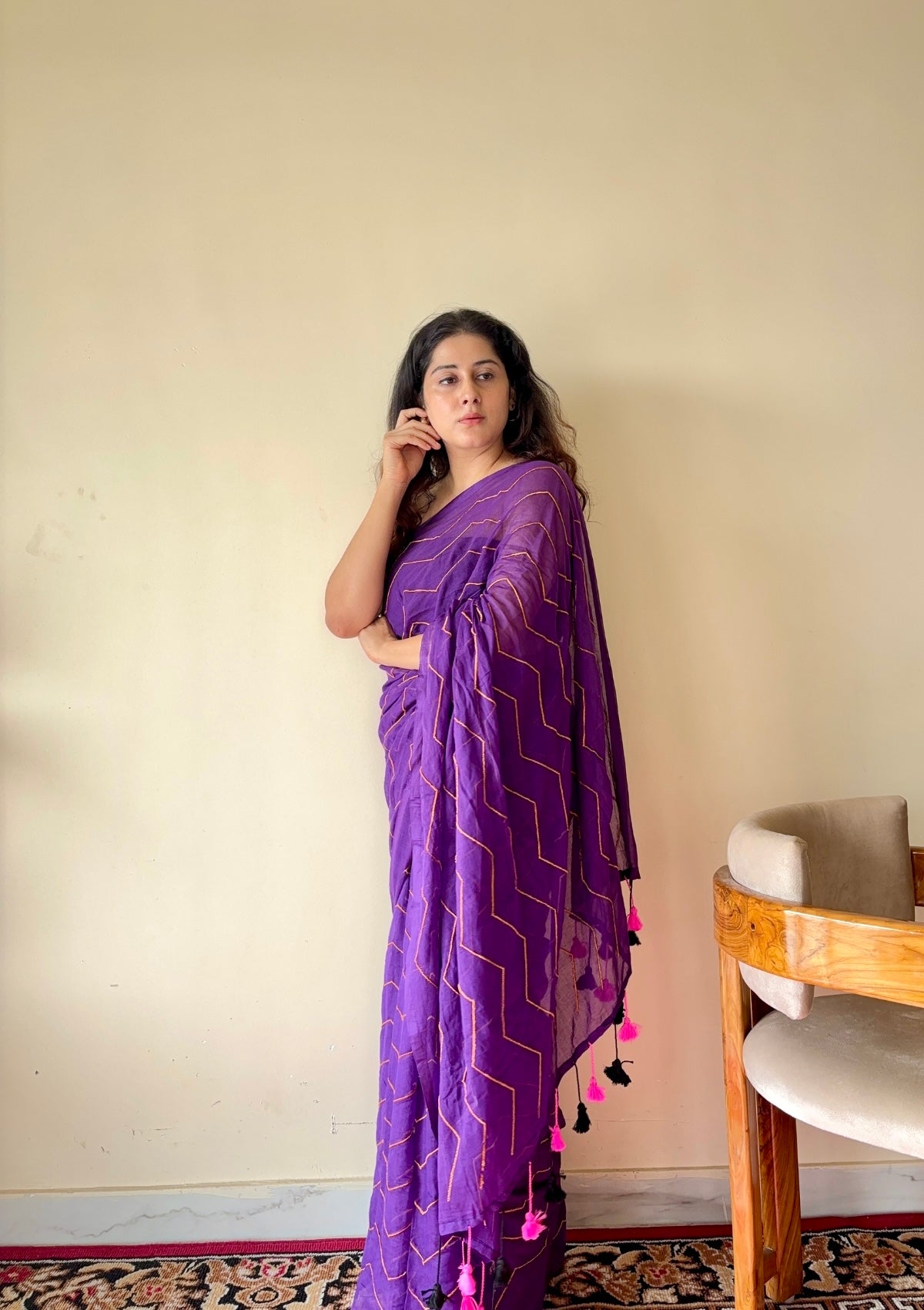 Indrani Deep Purple Cotton Mulmul Saree