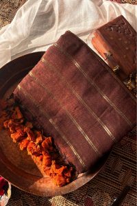 Vedika Chocolate Brown Mulmul Cotton Saree