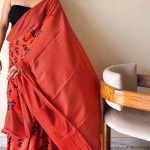 Gulmohar Cotton Bagru Handblock Printed Saree | Red, Black