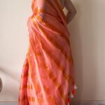 Suhana | Peach Coral Handloom Cotton Saree with Zari Stripes