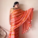 Suhana | Peach Coral Handloom Cotton Saree with Zari Stripes