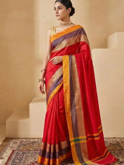 Rudhira Red Narayanpeth Handloom Pure Cotton Saree