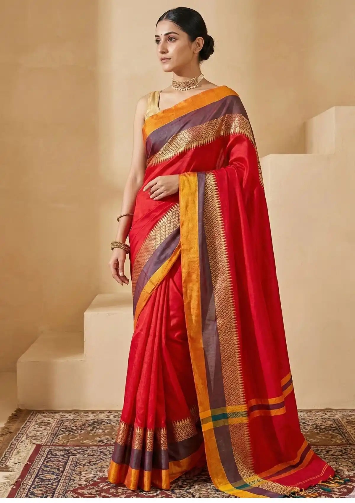 Rudhira Red Narayanpeth Handloom Pure Cotton Saree