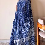 Nilambari Indigo Cotton Bagru Handblock Printed Saree | Blue