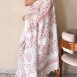 Manjiri Linen Cotton Bagru Handblock Printed Saree | White Pink
