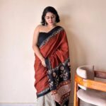 Leela Cotton Bagru Handblock Printed Saree | Red Black