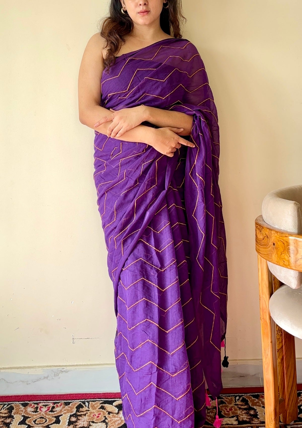Indrani Deep Purple Cotton Mulmul Saree