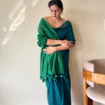 Mrinalini Peacock Blue and Green Soft Cotton Mulmul Saree