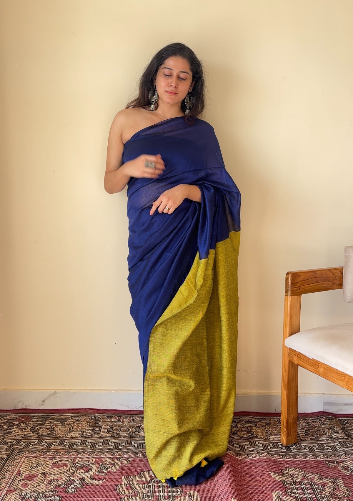 Neelaya Blue and Yellow Pallu Mul Cotton Saree