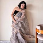 Meghna Kota Doria Cotton Silk Handblock Saree | Brown Grey