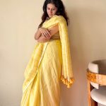 Harini Yellow Mulmul Cotton Gold Zari Striped Saree
