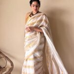 Gauri | Ivory White Gold Handloom Cotton Saree with Zari Stripes