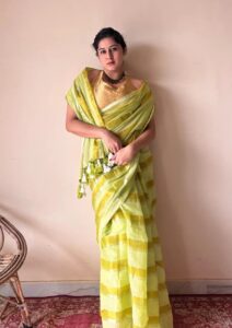 Anya | Lime Yellow Handloom Cotton Saree with Zari Stripes