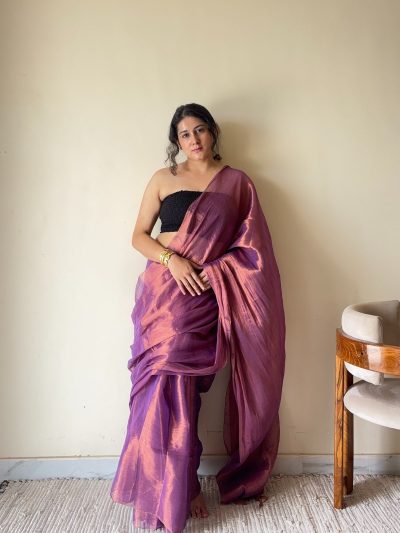 Ragini – Handloom Pink Tissue Cotton Zari Saree