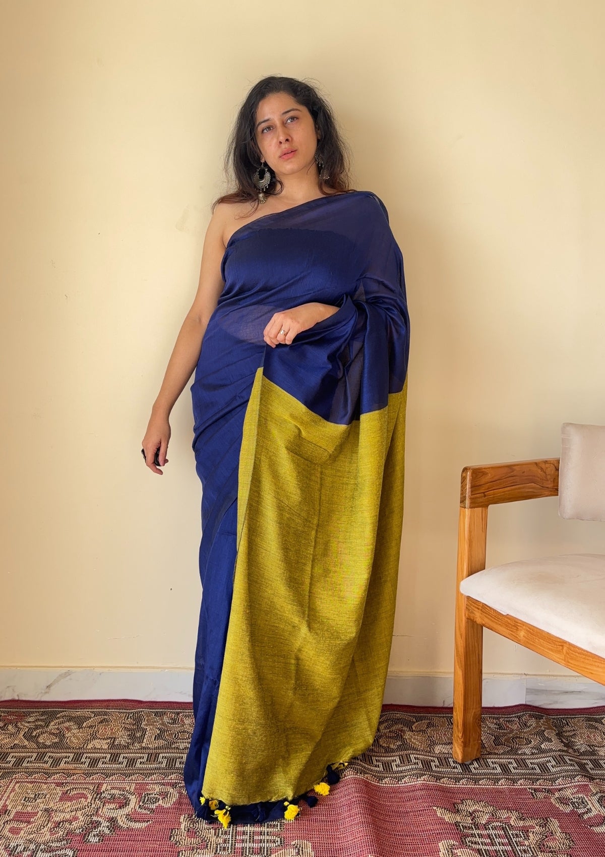Neelaya Blue and Yellow Pallu Mul Cotton Saree