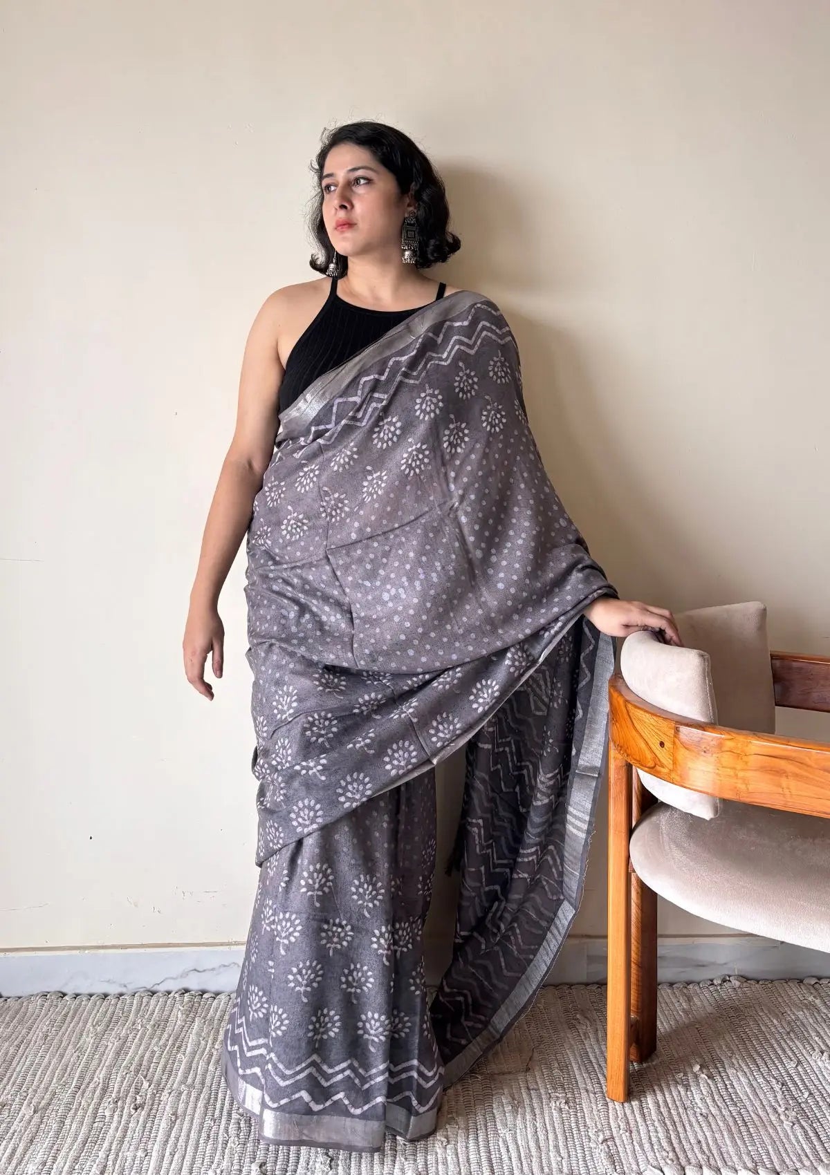 Soma – Cotton Dabu Handblock Printed Saree | Grey