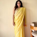 Harini Yellow Mulmul Cotton Gold Zari Striped Saree