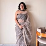 Meghna Kota Doria Cotton Silk Handblock Saree | Brown Grey