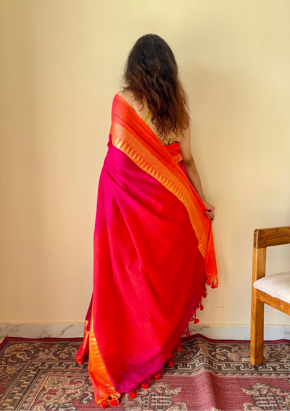 Tarangini Rani Pink Narayanpeth Handloom Pure Cotton Saree