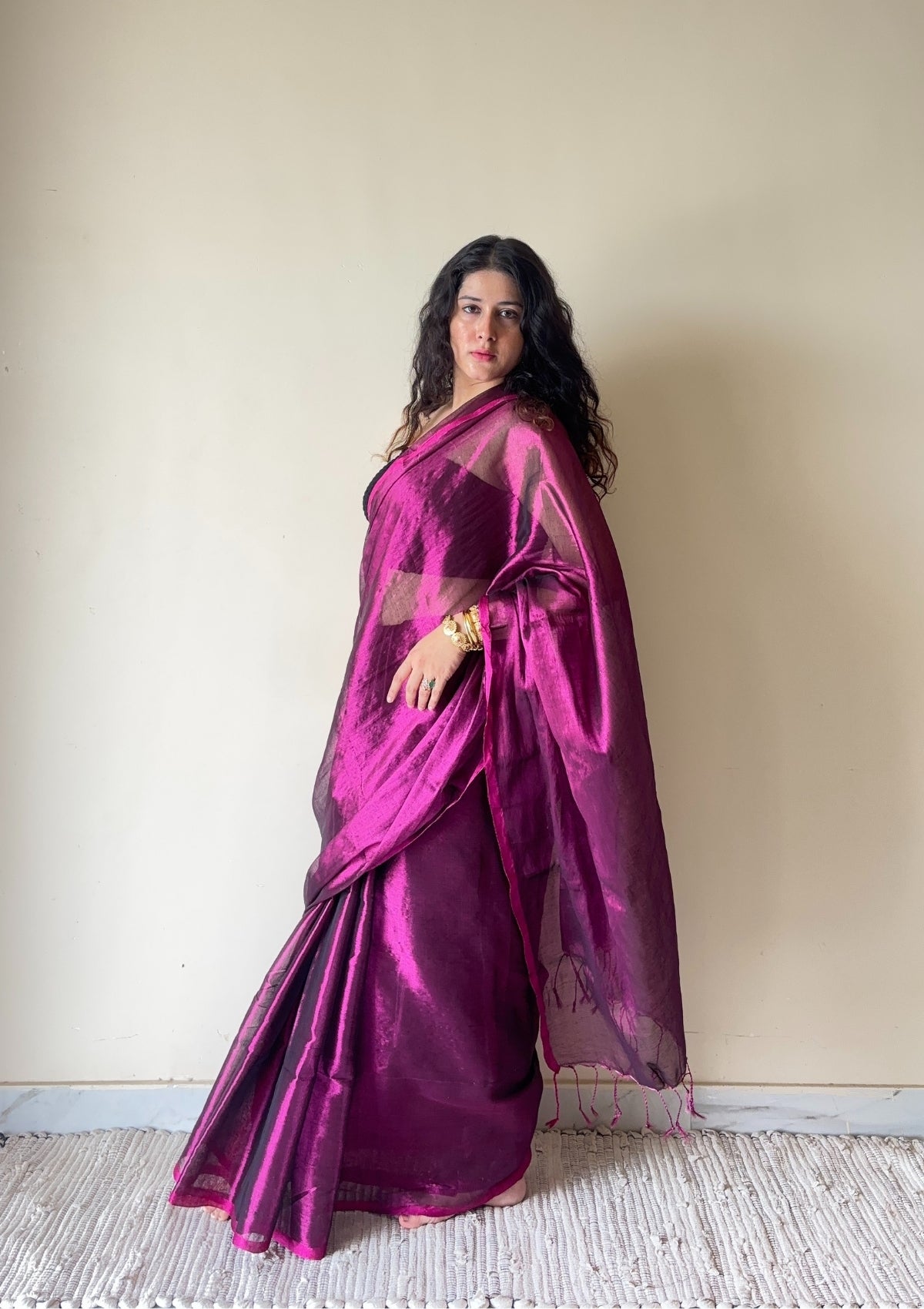 Naadya Purple Handloom Tissue Cotton Saree