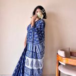 Nilambari Indigo Cotton Bagru Handblock Printed Saree | Blue