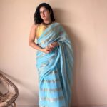 Neela | Sky Blue Handloom Cotton Saree with Zari Stripes
