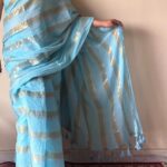 Neela | Sky Blue Handloom Cotton Saree with Zari Stripes