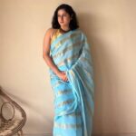 Neela | Sky Blue Handloom Cotton Saree with Zari Stripes