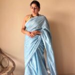 Aisha | Powder Blue Handloom Cotton Saree with Gold Sequin